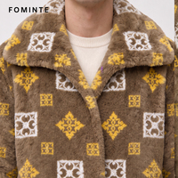Veste Courte Femme en Fausse Fourrure à Poil Court, Imprimé Géométrique Carreaux Vintage, Style Luxe Designer, Service OEM Logo Personnalisé