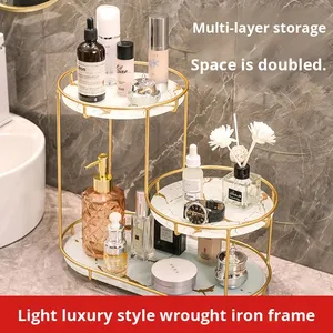 High-End Luxury Metal Desktop <b>Countertop</b> Rack Three-Layer Standing Accessible <b>Bathroom</b> <b>Storage</b> Solution Cosmetics Tray <b>Storage</b> - Product Image 2