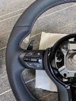 Setir Kemudi Kulit Asli M Sport Flat Bottom untuk BMW F30 F10 F20 M3 M5 M6 X3 X4 X5 380mm Jahitan Merah