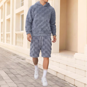 Conjunto Casual de Dos Piezas para Hombre, Talla Europea, Otoño/Invierno, Nuevo, Exportación, Corte Ajustado, Cuello Alto, Manga Larga, Pantalones Cortos a Cuadros, con Peluche, Poliéster - Product Image 4