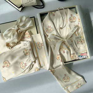 女式丝质长袖上衣和裤子套装，卡通衣领，舒适居家服 - Product Image 2