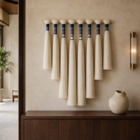 Décoration murale en macramé fait main avec des pompons, en fibres de coton, pour hôtel, hall, restaurant, salon