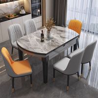 Ensemble table et chaises de salle à manger en bois massif et pierre frittée, style italien, luxe léger, moderne, convertible, pliable, extensible, pour hôtel