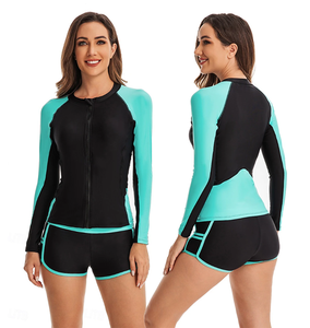 Dames Rash Guard Badpak Uv Bescherming Tegen De Zon Lange Mouw Spandex Badkleding <span class=keywords><strong>2</strong></span> Stuk Aan De Voorkant Rits Boot Surfen Op Het Strand Watersporten - Product Image 1