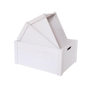 WOQI Set 3 Extra Large Rustic Decorative Boxes Modern <strong>White</strong> <strong>Wooden</strong> Storage <strong>Crates</strong> Handmade Natural Solid Wood Nesting Organizers - Product Image 1