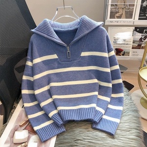<span class=keywords><strong>Pull</strong></span> à col roulé à manches longues rayé à fermeture éclair pour femme, épaisseur standard, automne, nouveauté - Product Image 2