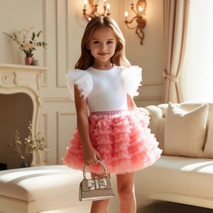 Faldas de <span class=keywords><strong>gasa</strong></span> de princesa de estilo coreano para niñas, vestidos de verano de manga voladora, trajes de estilo occidental para niños, faldas cortas - Product Image 6