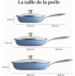 Ensemble de casseroles en céramique bleue antiadhésives, poêle à frire avec poignée en acier inoxydable - Product Image 2