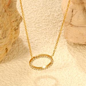 Nuevo Collar de Moda con Circonita Grande Redonda, Chapado en Oro de 18K, Acero Inoxidable, Colgante Circular de Tendencia para Mujer - Product Image 5