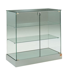 Vitrine en verre Htz 75x46x90 cm avec 2 étagères et portes verrouillables, base gris clair - Product Image 1