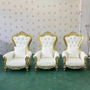 Fauteuil Trône Royal Baroque en Gros, Blanc et Or, à Dossier Haut, en Bois Sculpté et Velours, pour Mariage, Événements, Hall d'Hôtel, Fêtes - Product Image 1
