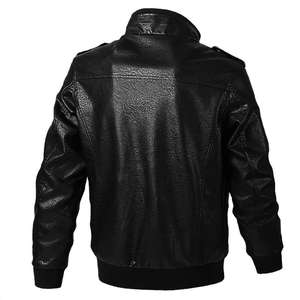 Chaqueta De cuero marrón para hombre, <span class=keywords><strong>ropa</strong></span> De talla grande, Cazadora Bomber - Product Image 4