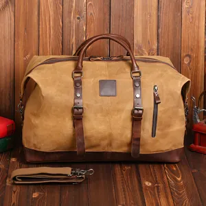 VS-260 sıcak satış tuval deri ve mumlu tuval silindir seyahat çantası erkekler için spor spor haftasonu bagaj taşıma çantası