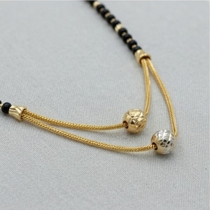 22K Gold Mangalsutra for Women with Dual Layered Chain Traditional Black Beads and Textured Gold Spheres Jewelry Gift - Product Image 4