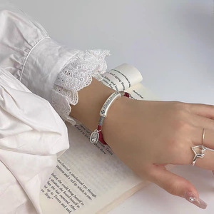 Pure Silver Letter Lucky Square <b>Bracelet</b> Red <b>Rope</b> Women's Everyday Wear Charm <b>Bracelet</b> - Product Image 3