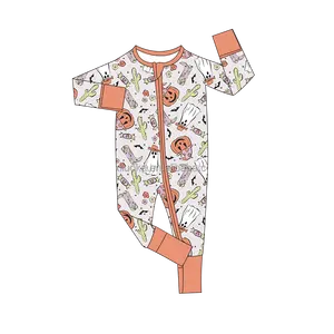 Trẻ sơ sinh bé unisex quần áo tre viscose tùy chỉnh in dây kéo Jumpsuit bé Rompers