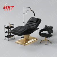 Mobilier moderne pour salon de beauté Lit de spa en cuir rose 3 moteurs Lit de massage électrique à base dorée avec tabouret et chariot