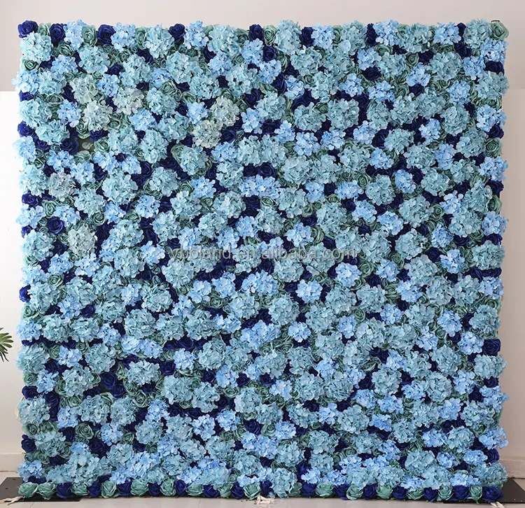 K08-Rideau Mural de Toile de Fond de Style Rose en Soie Bleue Vintage, Fleurs Artificielles pour la Maison, Mariage, Décoration Murale, Europe, 3D