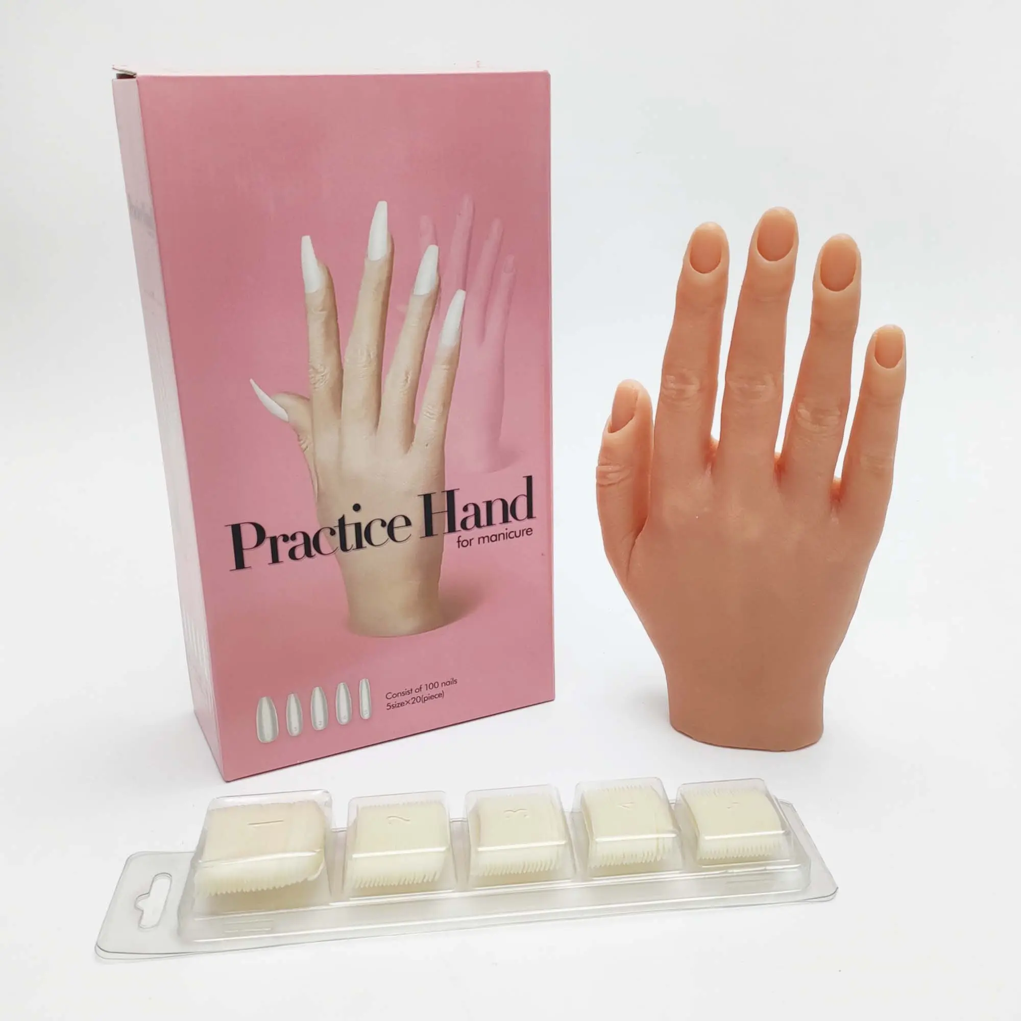 2024 Realistic Silicone Nail Practice Hand Tech Manicure Tool Free 100pcs Nail Tips Trainer False Fake-Hand For Art Display
