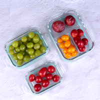 Vente en gros de réfrigérateur de cuisine domestique va au micro-ondes boîte à lunch carrée ronde rectangulaire en verre ensemble de récipients de stockage des aliments