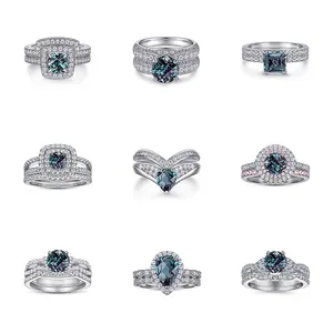定制电镀2.5um AA + 高品质翠绿宝石戒指饰品女性结婚925银戒指