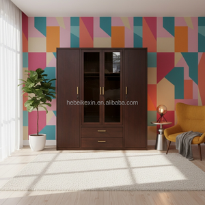 Armoire moderne en acier mince avec étagères de rangement internes, armoire à vêtements en métal pour petit espace de vie en condo - Product Image 2