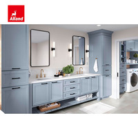 Meuble-lavabo Alland de style européen en bois massif MDF, finition peinte bleu ciel, avec panneau inférieur en shiplap