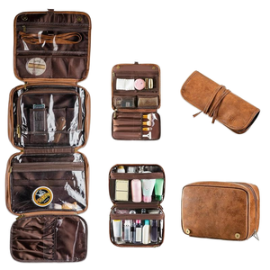 Logotipo personalizado de gran capacidad Retro Literatura Corona Patrón de letras Cierre de cremallera Diseño de moda Colgando PU Tote Bolsa de cosméticos - Product Image 4