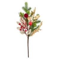 Guirlande de Noël en feuilles de pin dorées et baies de velours rouge, 40 cm (15,75 pouces)