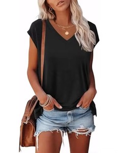 T-<span class=keywords><strong>shirt</strong></span> décontracté à <span class=keywords><strong>col</strong></span> en <span class=keywords><strong>V</strong></span> pour <span class=keywords><strong>femme</strong></span>, en polyester respirant, couleur unie, coupe ample, idéal pour l'été, le sport et les loisirs (vente en gros) - Product Image 1