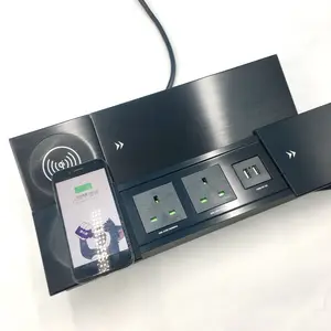黑色版本表面面板，带底盒Qi-enable设备滑盖桌面插座，带快速无线充电器