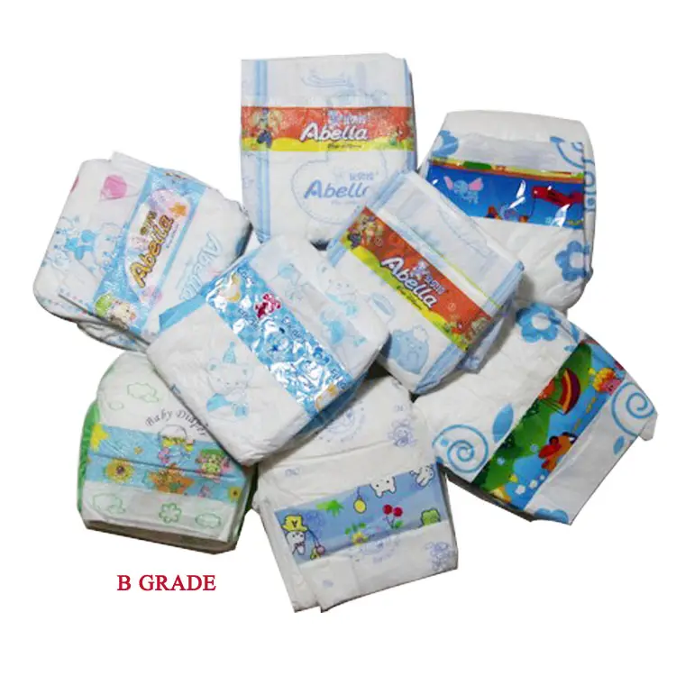 pe film or cloth-like magic tape or pp tape B grade stock baby diapers