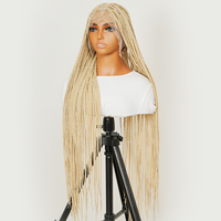 36 pouces # Perruque tressée carrée sans nœuds 613 Blonde, entièrement faite à la main, en fibre japonaise premium, légère, transparente, sans colle, densité 180%