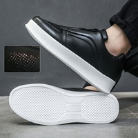 Chaussures de course élastiques antidérapantes pour hommes, style décontracté, rehaussantes, blanches, respirantes, en maille et cuir, confortables pour la marche