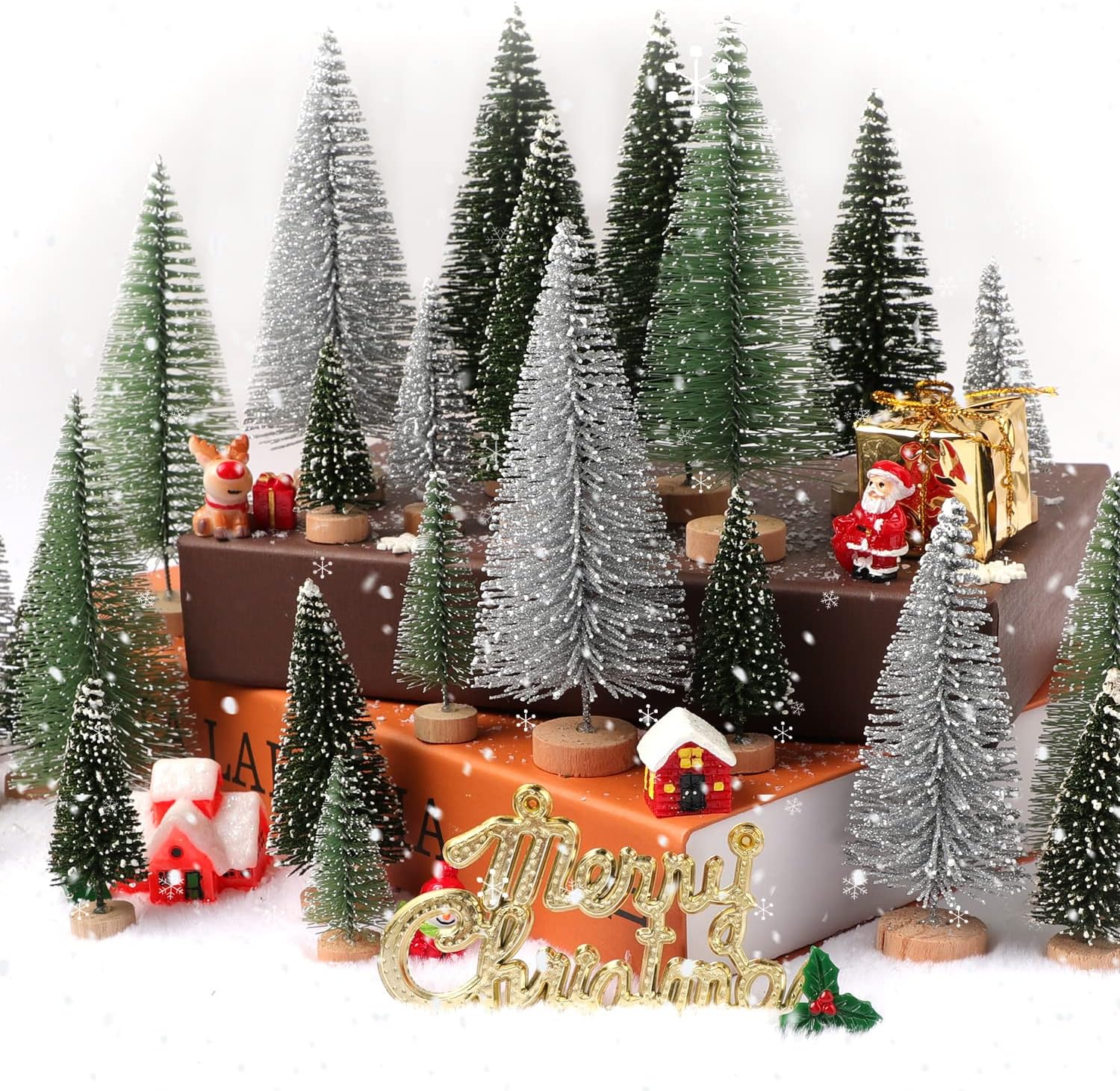 Decorazioni per la tavola e mestieri alberi di natale, con Base in legno per la decorazione in miniatura, Mini pennello per bottiglie alberi di natale