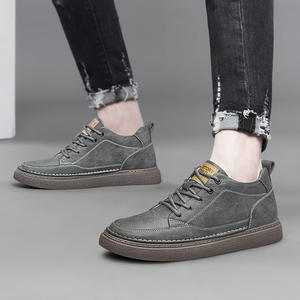 <b>Men's</b> Black Leather Sneakers Trendy Mid-Top <b>Casual</b> Sports <b>Shoes</b> with 8CM Height Increase Spring & Winter Suitable Mesh Lining - Product Image 2
