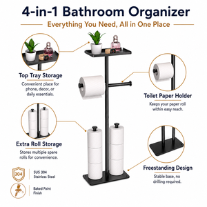 <span class=keywords><strong>Porte</strong></span>-<span class=keywords><strong>papier</strong></span> <span class=keywords><strong>toilette</strong></span> moderne autoportant en acier inoxydable SUS304 avec base lestée, idéal pour hôtels, <span class=keywords><strong>sans</strong></span> perçage requis, pour salle de bain - Product Image 3