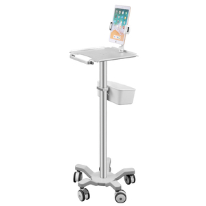 Chariot d'ECG pour tablette en aluminium pour USI hospitalière, support mobile pour électrocardiographe avec support pour tablette et panier de rangement - Product Image 6