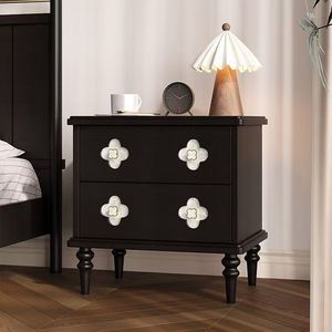 French Retro Style Nightstand Solid Wood Black Vintage Bedroom Storage Cabinet <b>Small</b> <b>Bedside</b> <b>Table</b> - Product Image 3