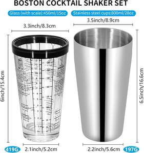 Juego de Coctelera Boston de Acero Inoxidable y Vidrio de 450 ml + 800 ml, Kit de Barman para Cocteles con Peso, Venta al por Mayor - Product Image 2