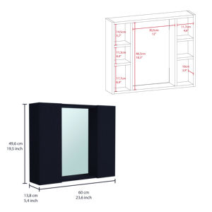 DB Artemisa Double Door Mirror Medicine Cabinet <b>Black</b> with One External <b>Shelf</b> for <b>Bathroom</b> <b>Shelves</b> - Product Image 2