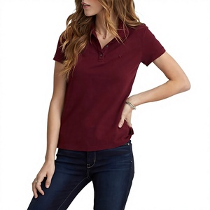 Polo de Manga Corta para Mujer, Color Sólido, Casual, de Algodón Oxford, Corte Regular, Rojo Oscuro, Estilo Golf - Product Image 1