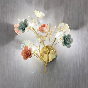 Lampada da parete in cristallo moderno ceramica creatività calda con fiori da soggiorno camera da letto per ragazza Villa LED <span class=keywords><strong>luce</strong></span> da comodino - Product Image 1