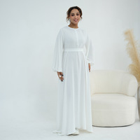 Nouvelle Abaya 2026 pour Femmes, Robe Musulmane Couleur Unie à Manches Longues, Robes Islamiques Modestes en Nida pour Femmes Musulmanes avec Ceinture
