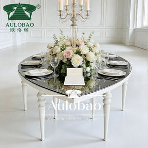 Juego de Mesa de Comedor de Lujo con Cubierta de Vidrio en Forma de Ojo y Acero Inoxidable Dorado para Salón de Banquetes - Product Image 2