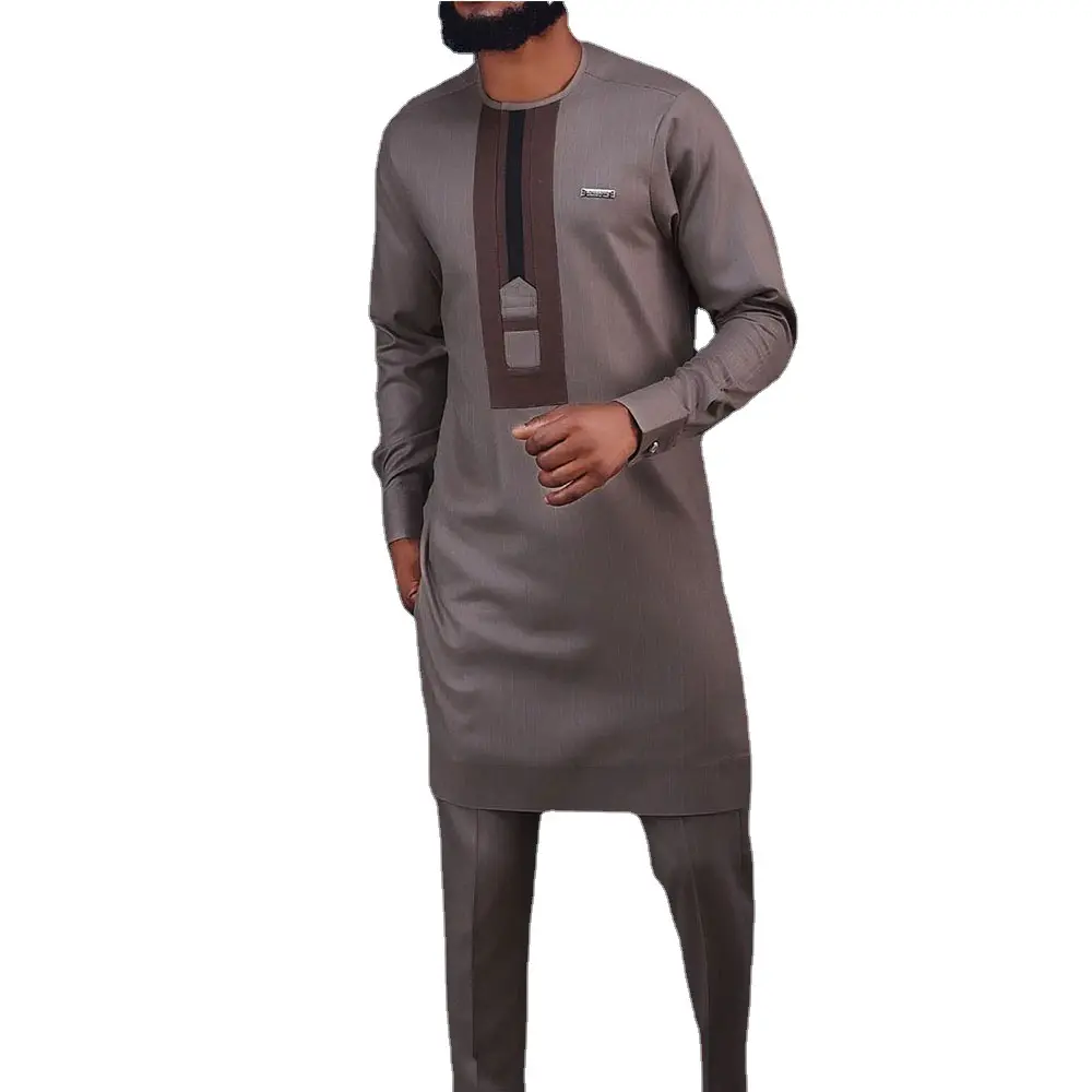 Großhandel Afrika New Style Muslim Casual Einfarbig Slim Fit Einfache Robe 2-teilige Sets Traditionelle Plus Size Herren anzüge