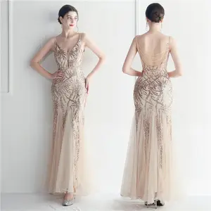 19998# Hot Mesh beaded sequined dress Star event exhibition stage long evening dress dress