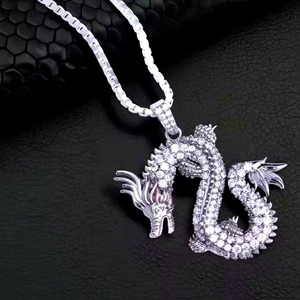 Collar con Colgante de Dragón Personalizado con Diamantes CZ AAA, Estilo Hip Hop, Chapado en Oro Blanco, Joyería Personalizada de Fábrica para Hombre - Product Image 3