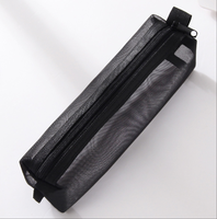 Vente chaude : Sacs de rangement en filet transparent avec fermeture éclair, trousse à crayons, pochette en filet de rangement mignonne avec étiquette personnalisée pour l'école