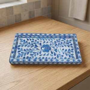Bandeja Rectangular LuxeLeaf con Incrustaciones de Hueso, Tallado de Hojas Detallado, Decoración Artesanal Natural, Plato para Servir, Vajilla, Bandeja de Exhibición - Product Image 1